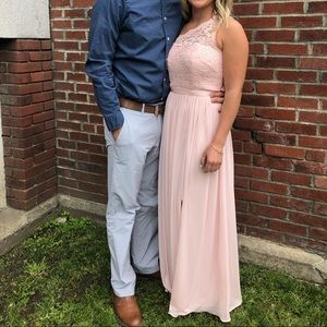 Petal Pink Lace Top One Shoulder Bridesmaid Dress